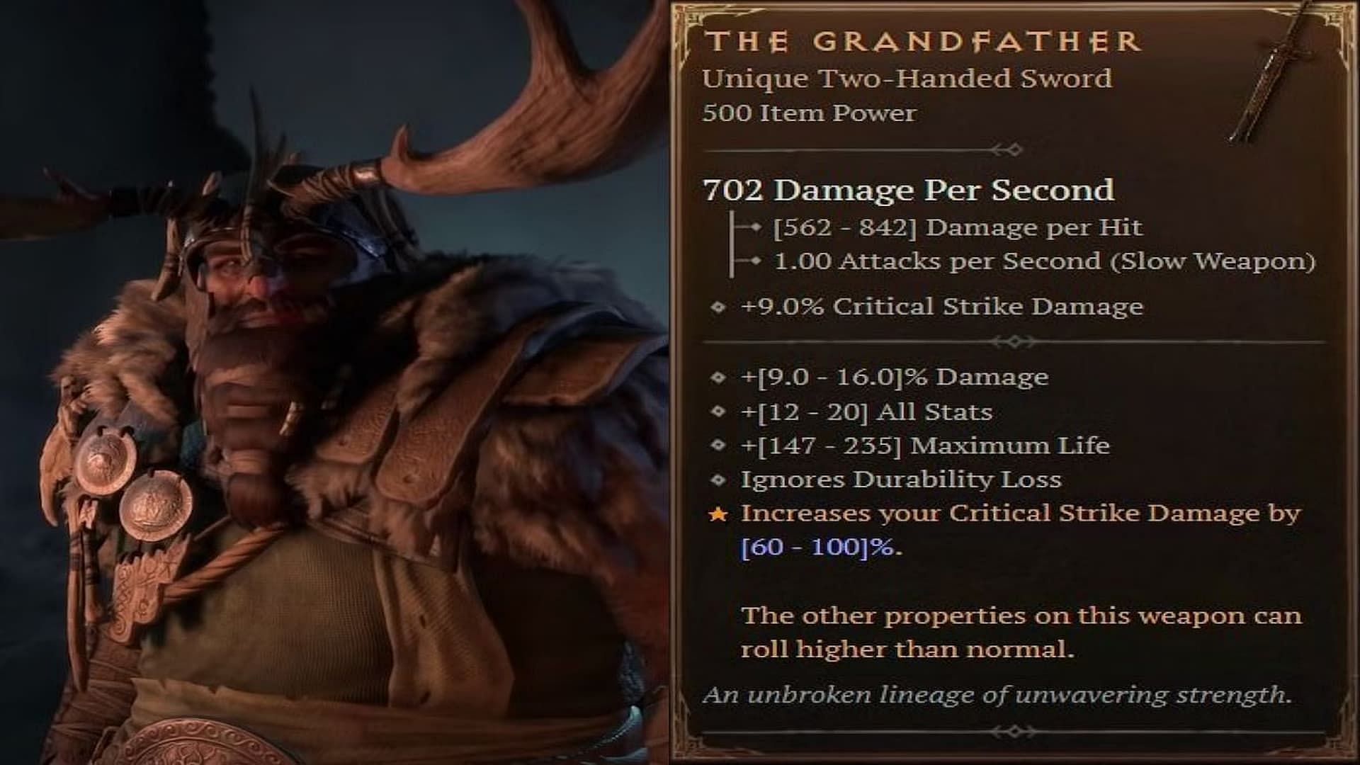 The Grandfather is an Uber Unique two-handed sword (Image via Blizzard)